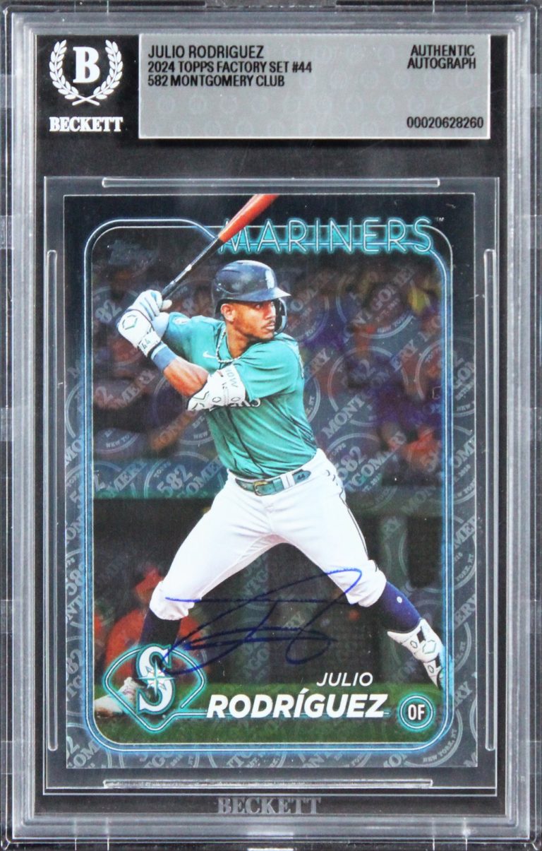 Mariners Julio Rodriguez Signed 2024 Topps Factory Set #44 Card Auto 10 BAS Slab