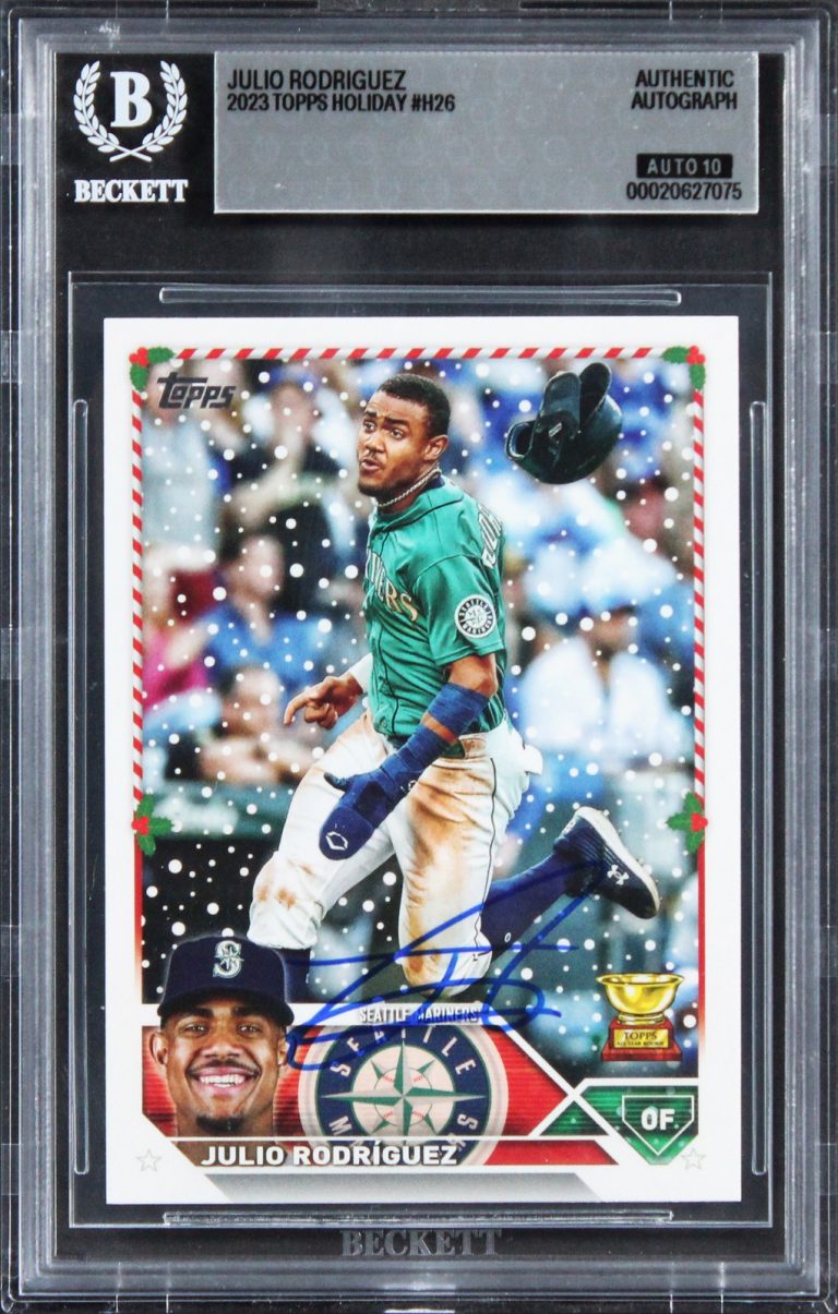 Mariners Julio Rodriguez Signed 2023 Topps Holiday #H26 Card Auto 10! BAS Slab