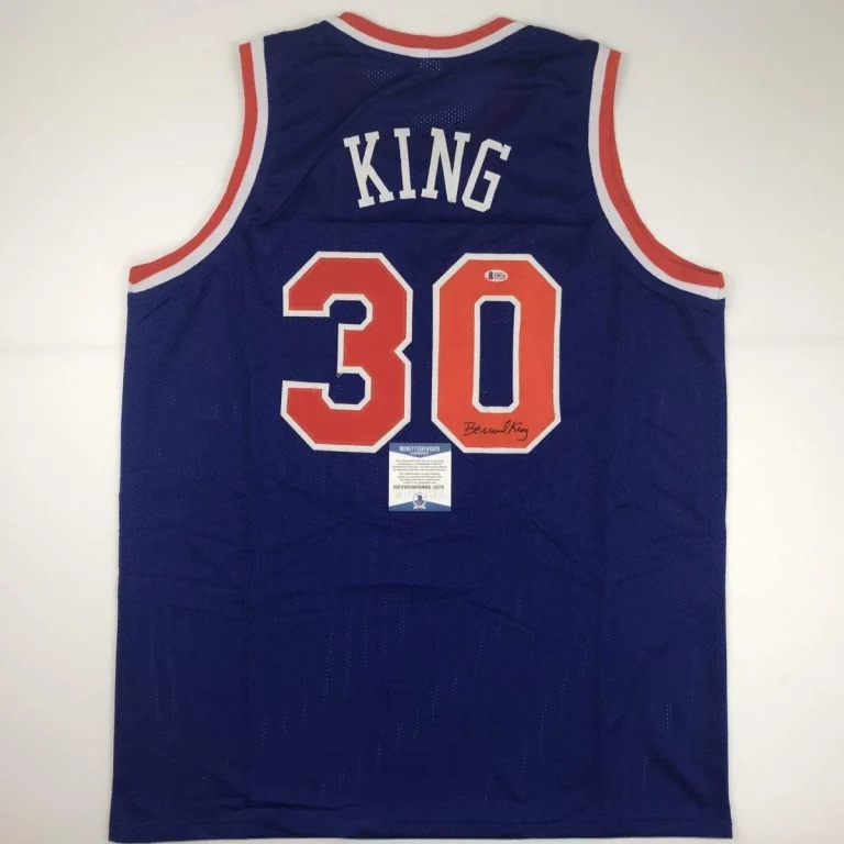 Autographed/Signed BERNARD KING New York Blue Basketball Jersey Beckett BAS COA