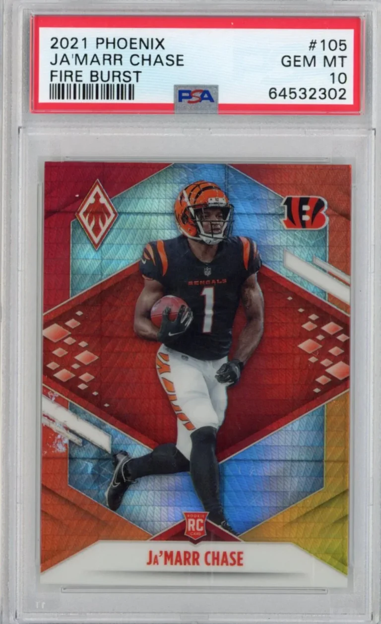 Graded 2021 Panini Phoenix Ja'Marr Chase #105 Fire Burst Rookie RC Card PSA 10