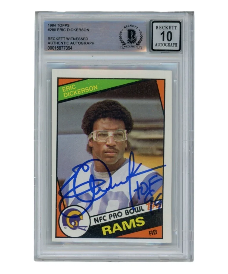 Eric Dickerson Signed 1984 Topps #280 Auto 10 Trading Card HOF Beckett 40353