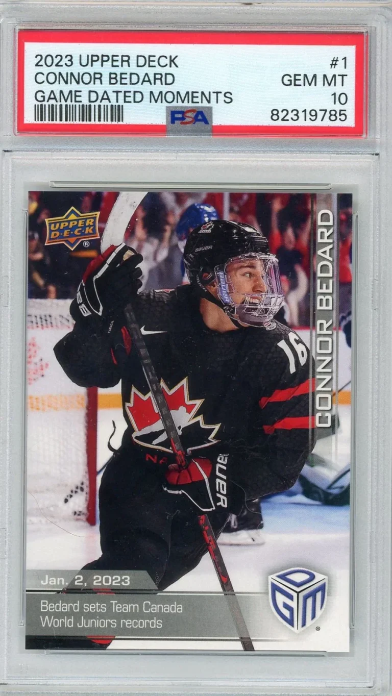 Graded 2023 Upper Deck Connor Bedard #1 Game Dated Moments Rookie Card PSA 10