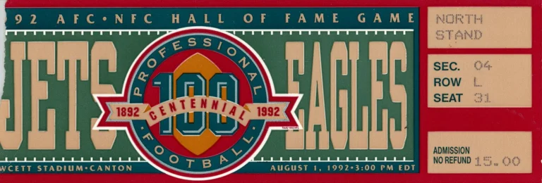 1992 Hall Of Fame Game Ticket New York Jets vs Philadelphia Eagles 37545