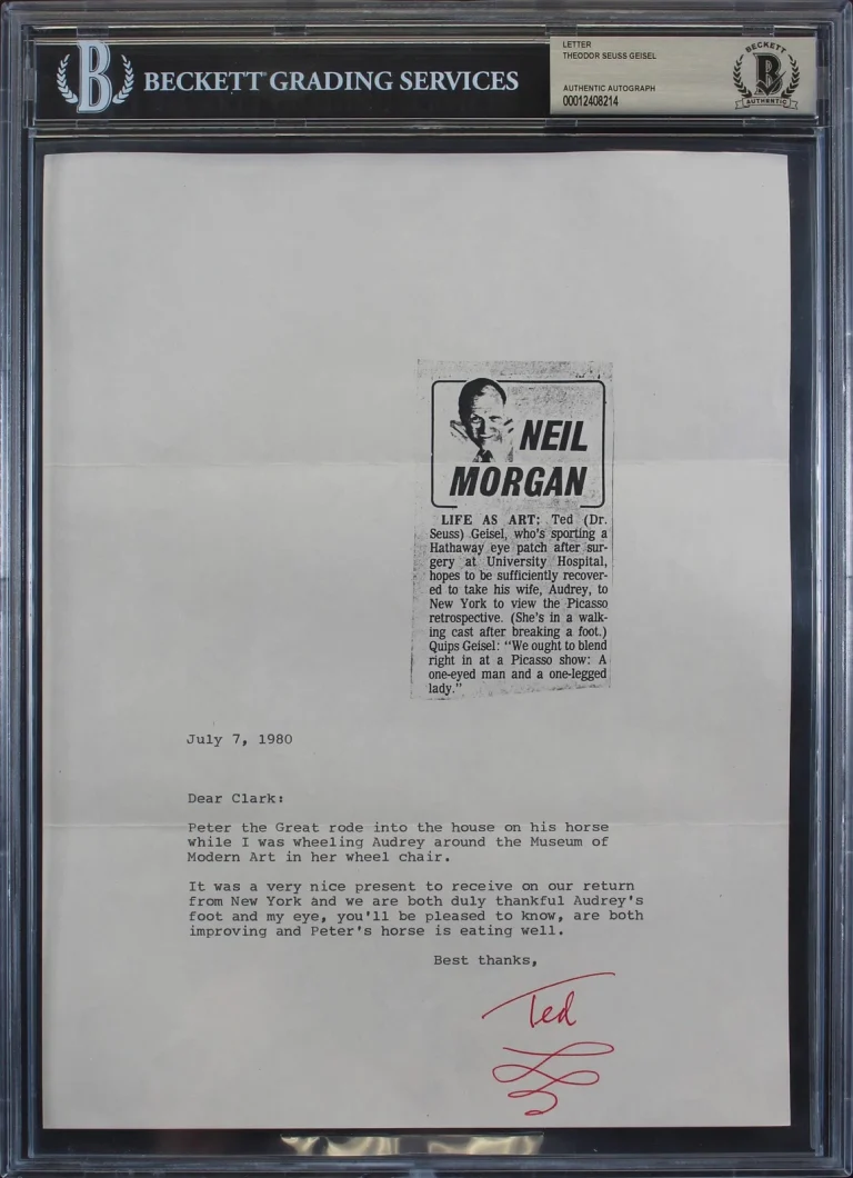 Dr. Seuss Authentic Signed 8.5x11 Letter Dated July 7, 1980 BAS Slabbed
