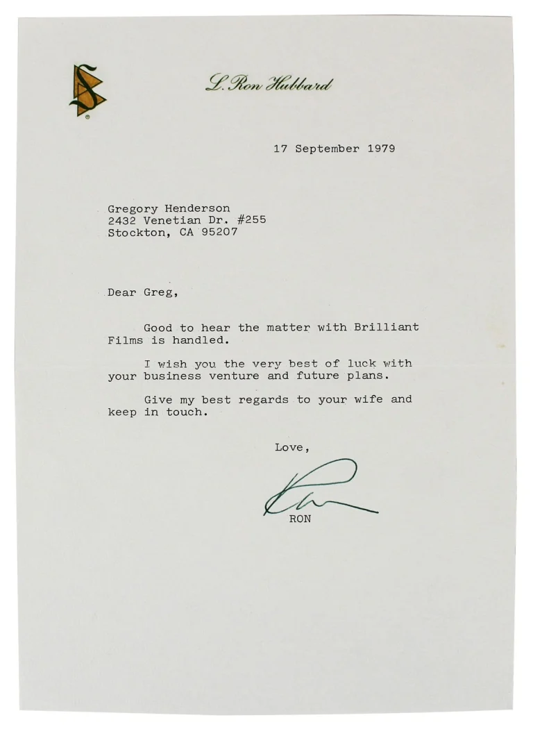 L. Ron Hubbard Scientology Signed 7x10 1979 Letter on Personal Letterhead BAS