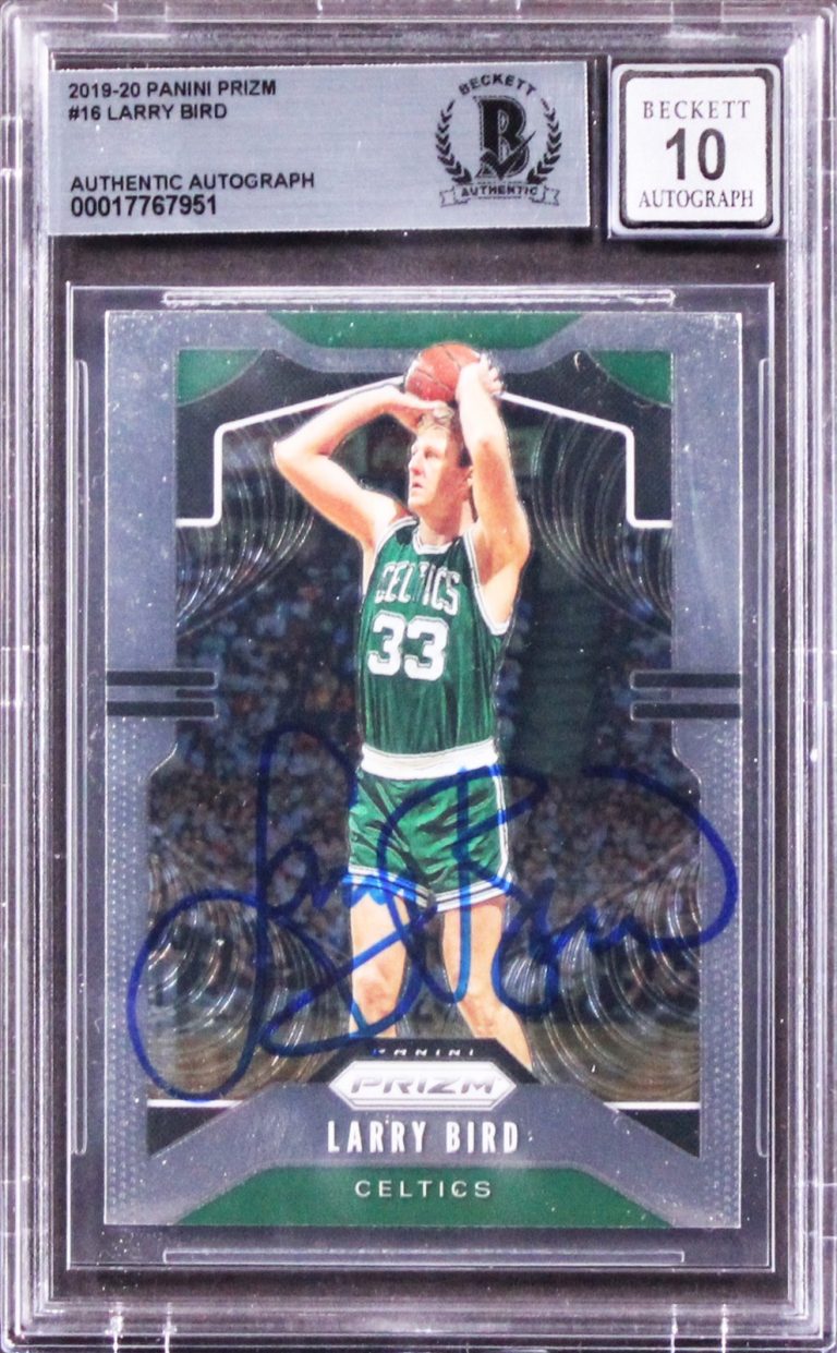 Celtics Larry Bird Signed 2019 Panini Prizm #16 Card Auto 10! BAS Slabbed