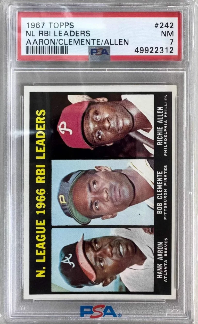 Graded 1967 Topps NL RBI Leaders Hank Aaron Clemente #242 Baseball Card PSA 7