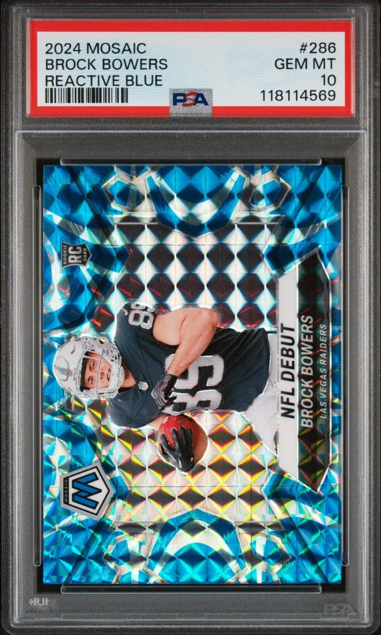 Graded 2024 Panini Mosaic Brock Bowers #286 Reactive Blue Rookie RC Card PSA 10