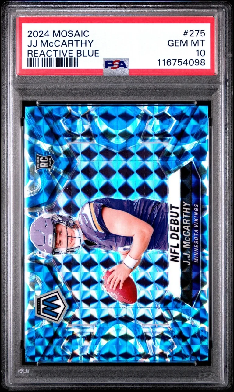 2024 Panini Mosaic JJ McCarthy #275 Reactive Blue Rookie RC Football Card PSA 10