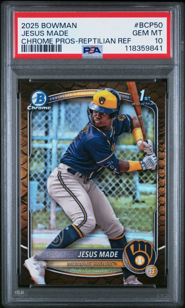 Graded 2025 Bowman Jesus Made #BCP50 Reptilian Refractor RC Baseball Card PSA 10