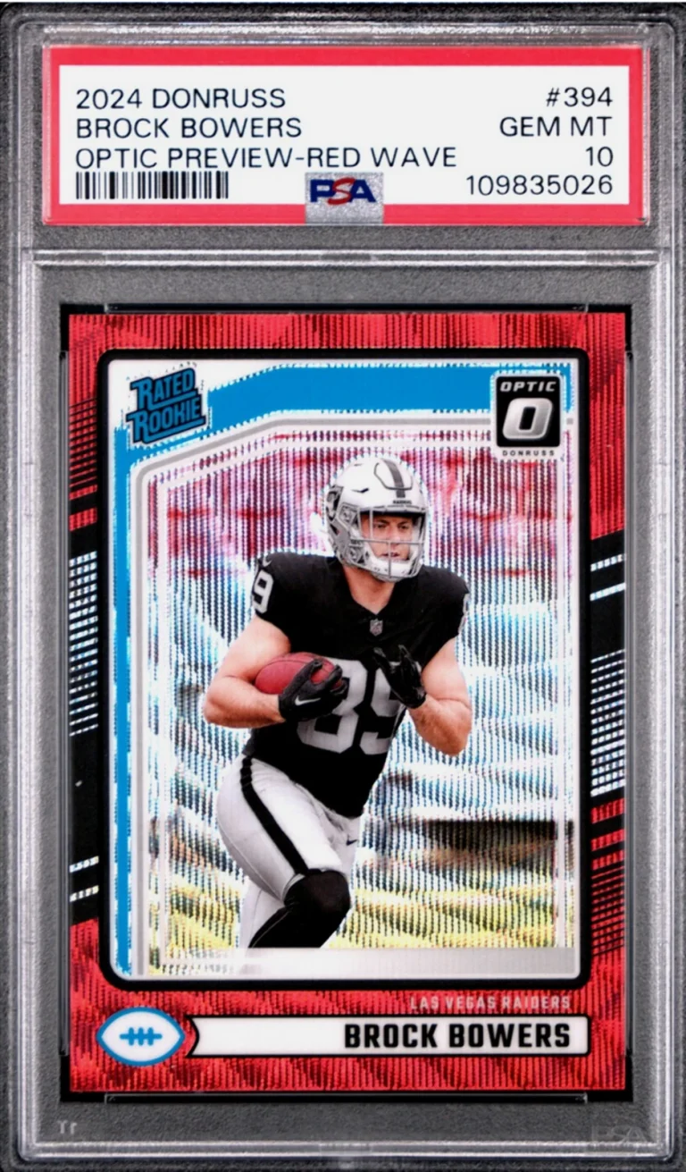 Graded 2024 Panini Donruss Brock Bowers #394 Optic Red Wave Rookie Card PSA 10