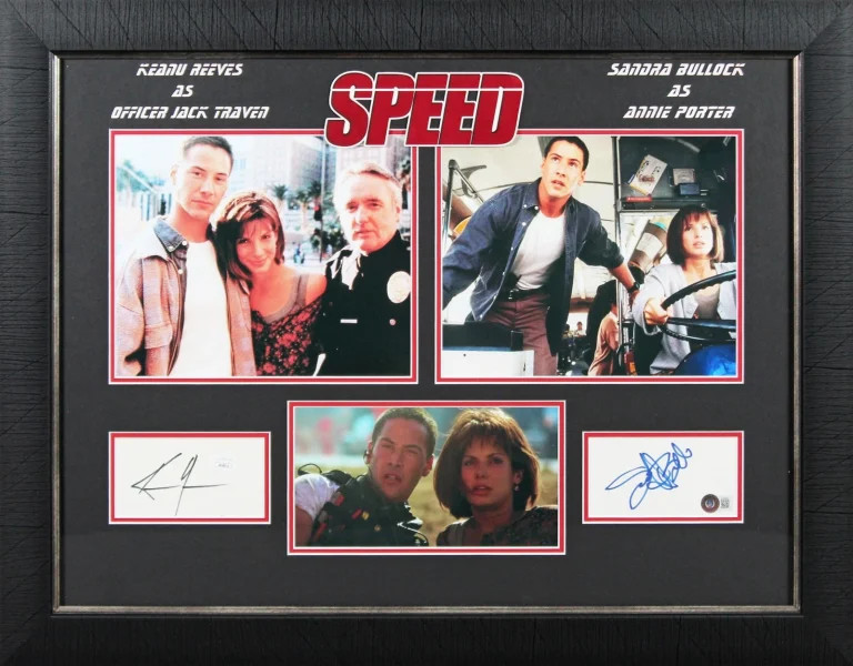 Keanu Reeves & Sandra Bullock Speed Authentic Signed Framed Display BAS & JSA