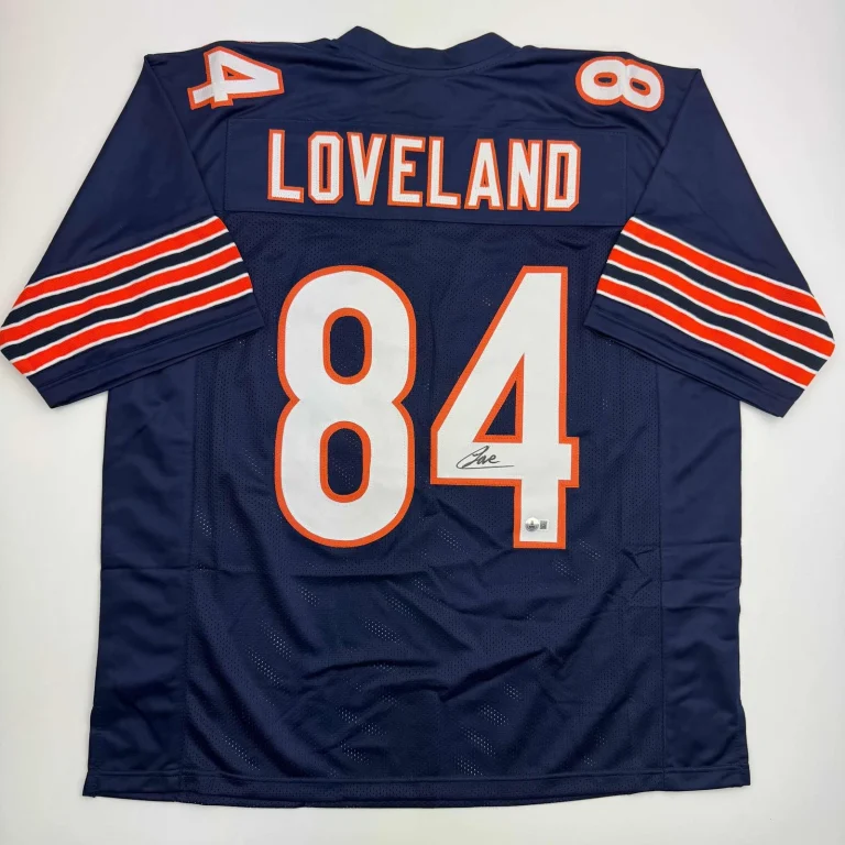Autographed/Signed Colston Loveland Chicago Blue Football Jersey Beckett BAS COA