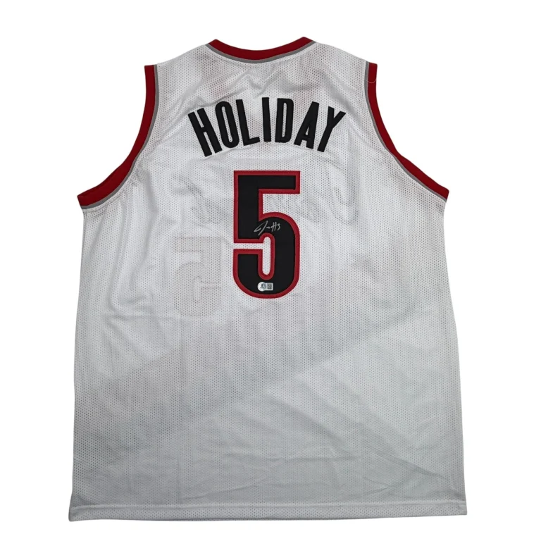 Autographed/Signed Jrue Holiday Portland White Basketball Jersey Beckett BAS COA