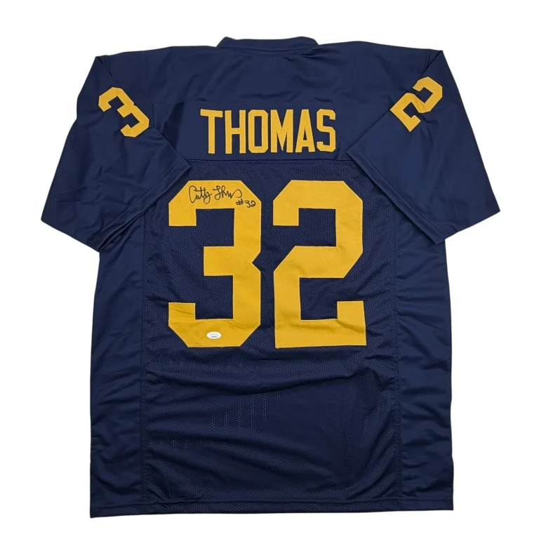 Autographed/Signed Anthony Thomas Michigan Blue College Football Jersey JSA COA