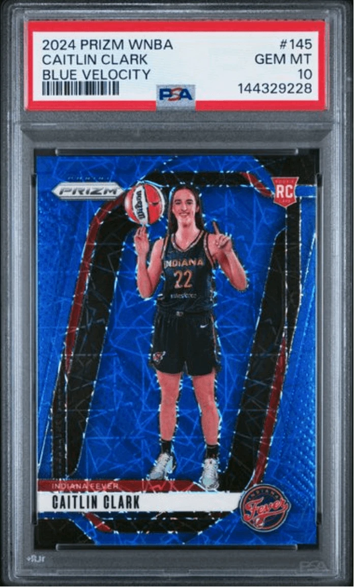 Graded 2024 Prizm Caitlin Clark #145 Blue Velocity RC Basketball Card PSA 10
