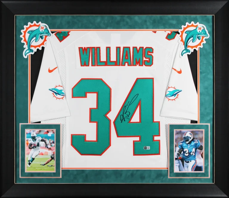 Dolphins Ricky Williams Signed White Nike Limited Framed Jersey BAS Witnessed 2