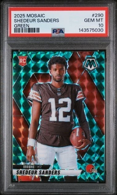 Graded 2025 Panini Mosaic Shedeur Sanders 290 Green RC Football Card PSA 10