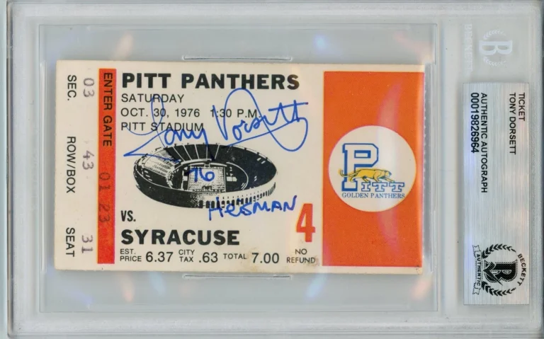 Tony Dorsett Signed Pittsburgh Panthers 1976 Heisman Ticket Slab Beckett 57043