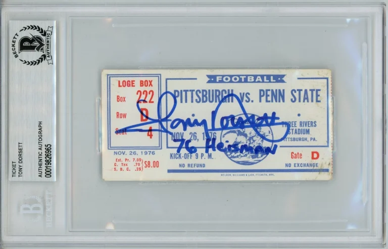 Tony Dorsett Signed Pittsburgh Panthers 1976 Heisman Ticket Slab Beckett 57054