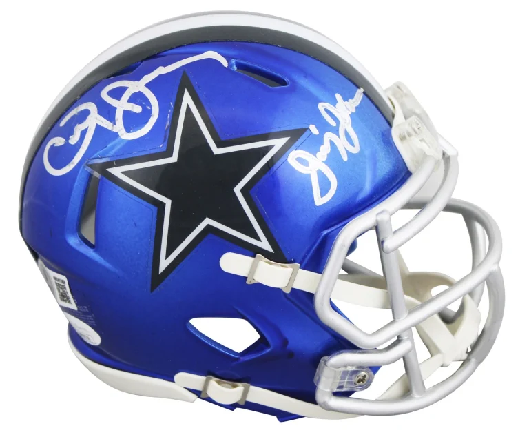 Cowboys Jimmy Johnson & Jerry Jones Signed Flash Speed Mini Helmet BAS Witnessed