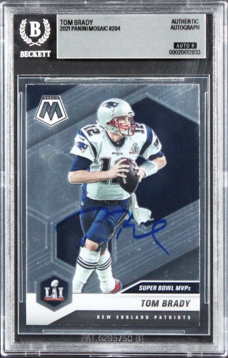 Patriots Tom Brady Signed 2021 Panini Mosaic #284 Card Auto 9! BAS Slabbed