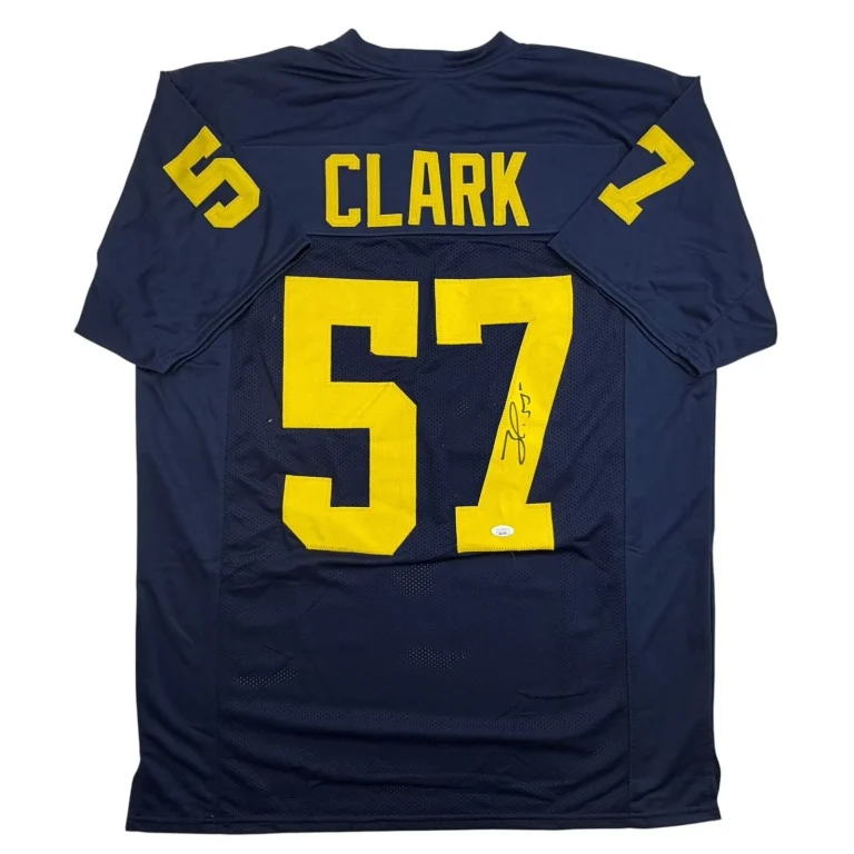 Autographed/Signed Frank Clark Michigan Blue College Jersey JSA COA