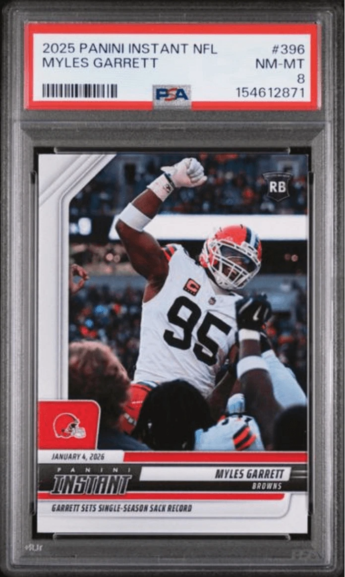 Graded 2025 Panini Instant Myles Garrett #396 Football Card PSA 8 Near Mint
