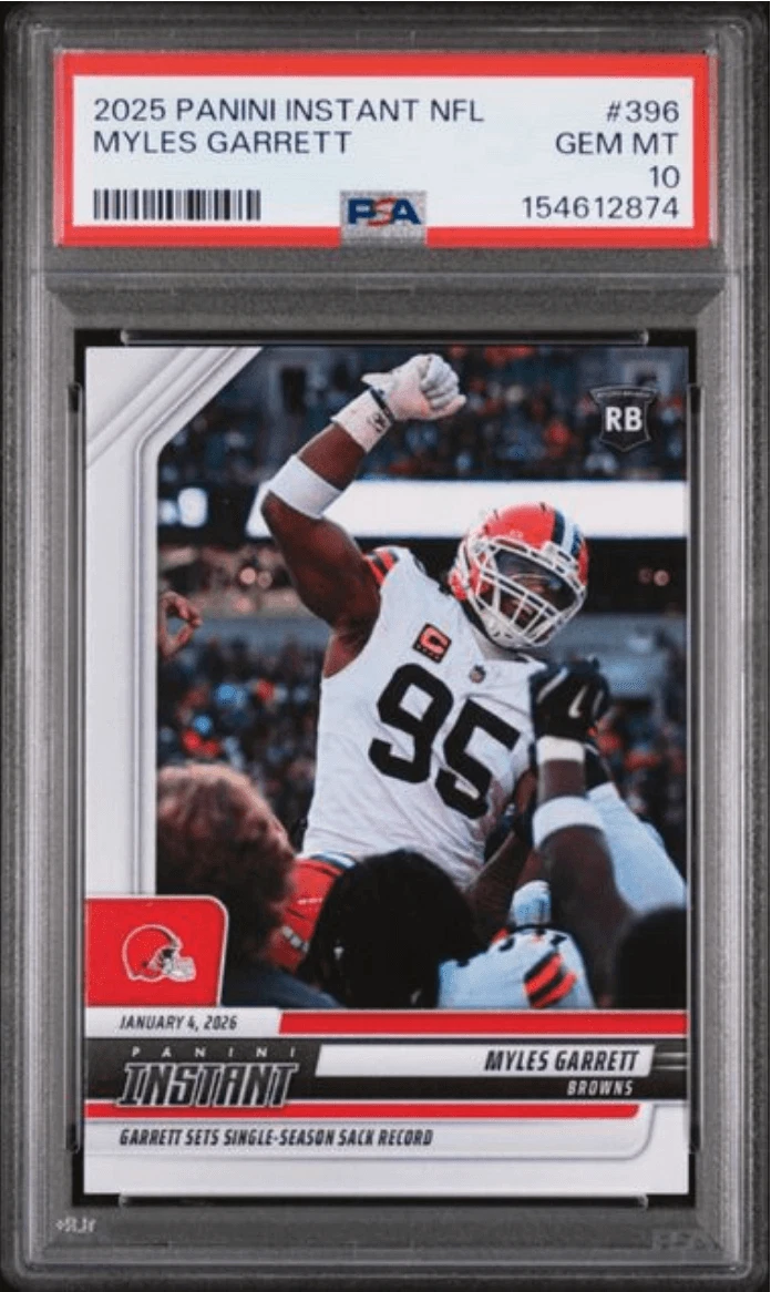 Graded 2025 Panini Instant Myles Garrett #396 Football Card PSA 10 Gem Mint