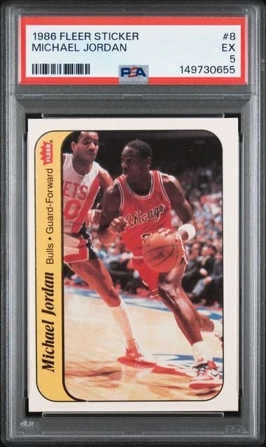 Graded 1986 Fleer Sticker Michael Jordan #8 Rookie RC Basketball Card PSA 5