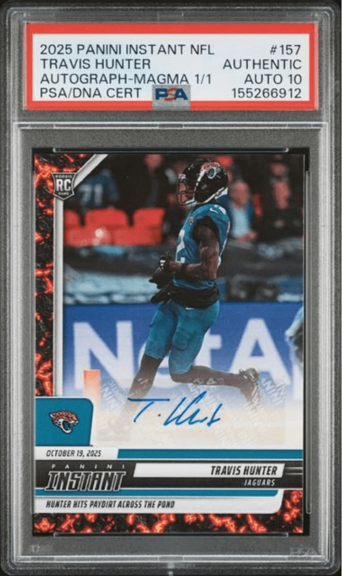 Graded 2025 Panini Travis Hunter #157 Auto Magma /1 Rookie AUTH Auto PSA 10