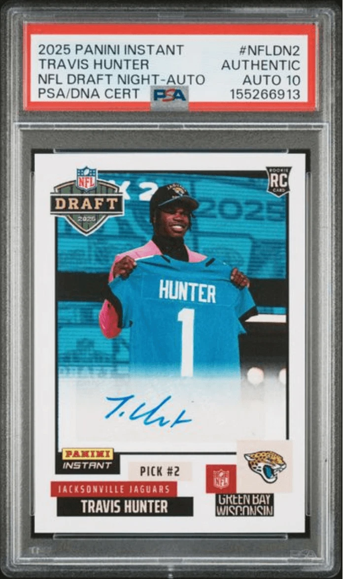 Graded 2025 Panini Instant Travis Hunter #NFLDN2 Auto RC AUTH Auto PSA 10