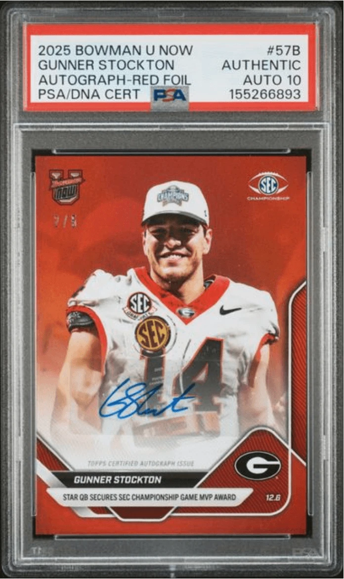 Graded 2025 Bowman U Gunner Stockton #57B Auto Red /5 RC AUTH Auto PSA 10