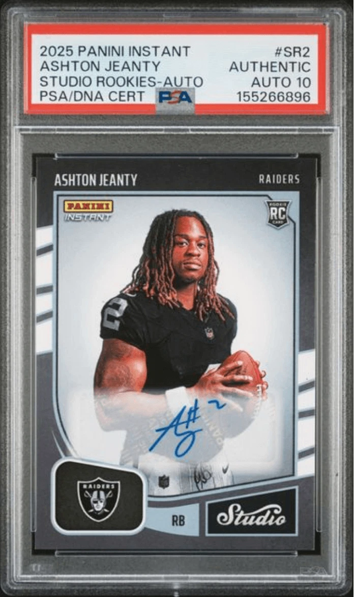 Graded 2025 Panini Ashton Jeanty #SR2 Studio RC Auto /99 AUTH Auto PSA 10
