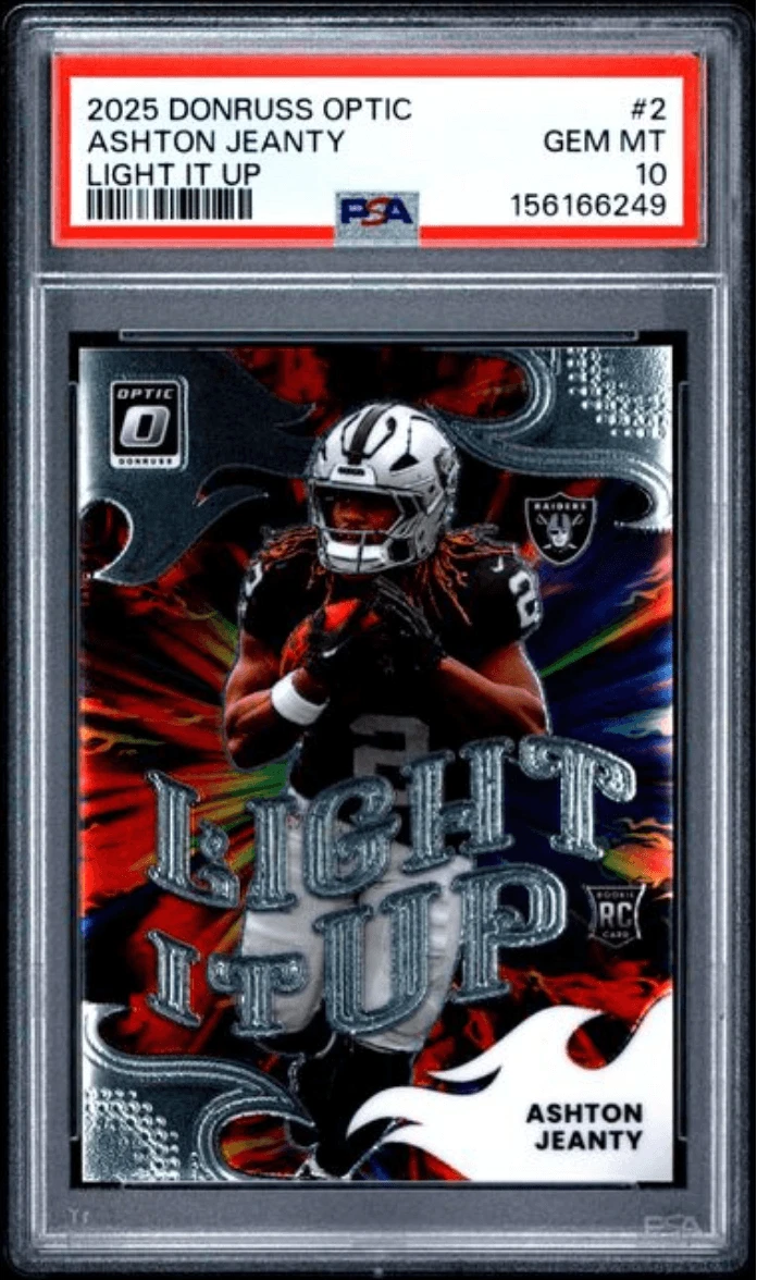 Graded 2025 Donruss Optic Ashton Jeanty #2 Light It Up Rookie Card PSA 10