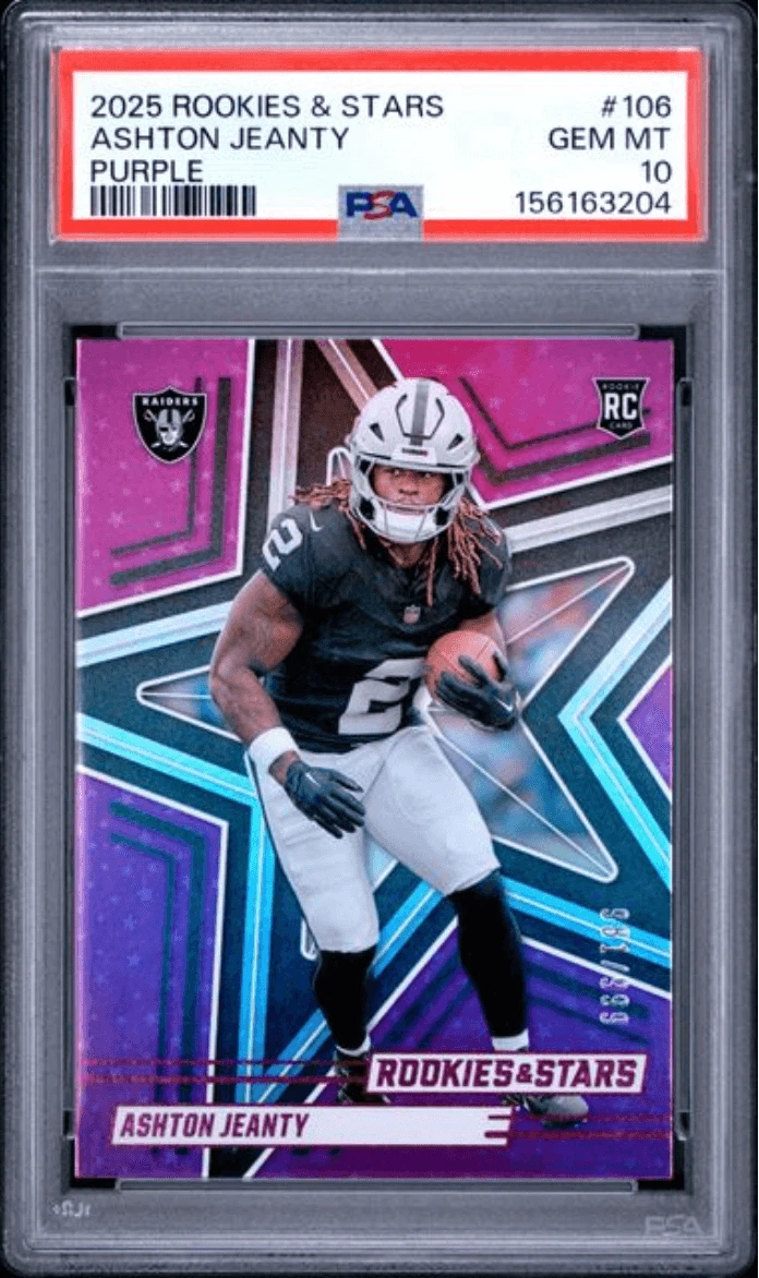 Graded 2025 Panini R&S Ashton Jeanty #106 Purple /999 Rookie Card PSA 10