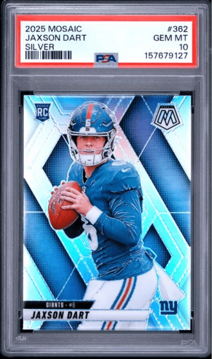 Graded 2025 Panini Mosaic Jaxson Dart #362 Silver Rookie RC Card PSA 10