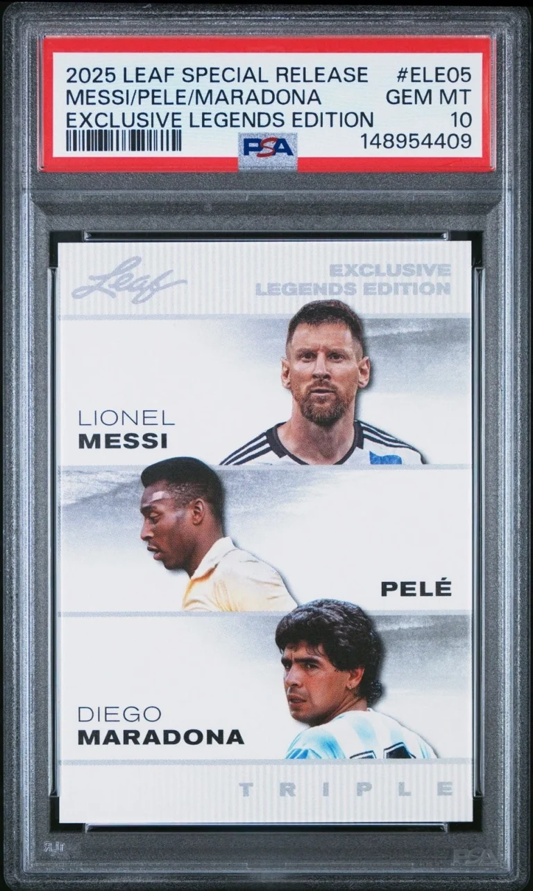 Graded 2025 Leaf Special Lionel Messi Pele Maradona #ELE05 Card PSA 10