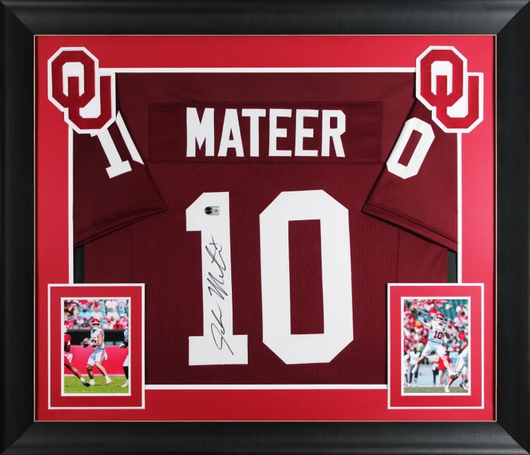 Oklahoma John Mateer Signed Maroon Pro Style Framed Jersey BAS Witnessed