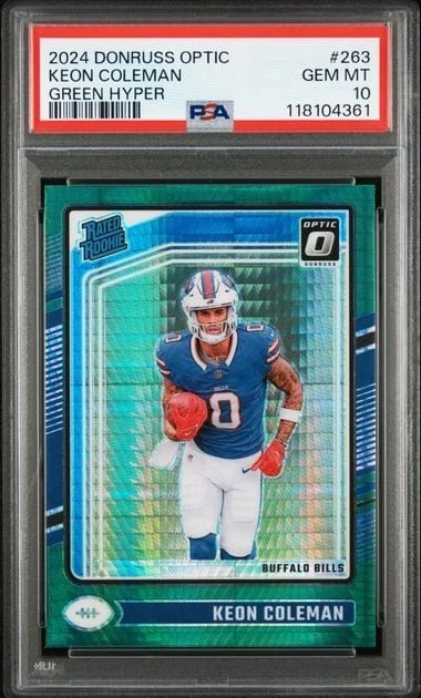 Graded 2024 Donrus Optic Keon Coleman #263 Green Hyper Rookie Card PSA 10