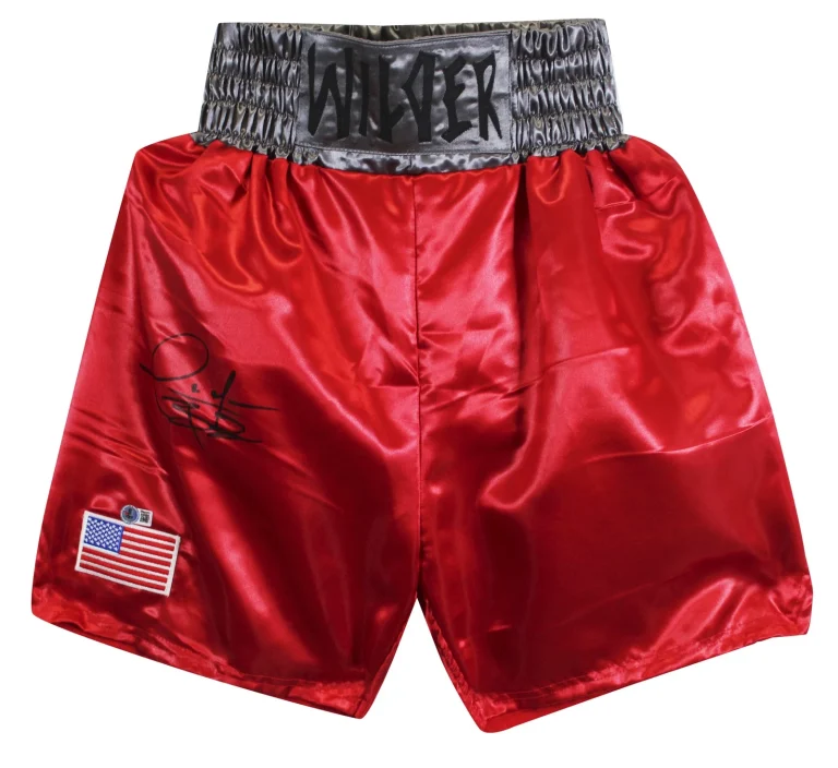 Deontay Wilder Authentic Signed Red Wilder Boxing Trunks BAS Witnessed #2W697972