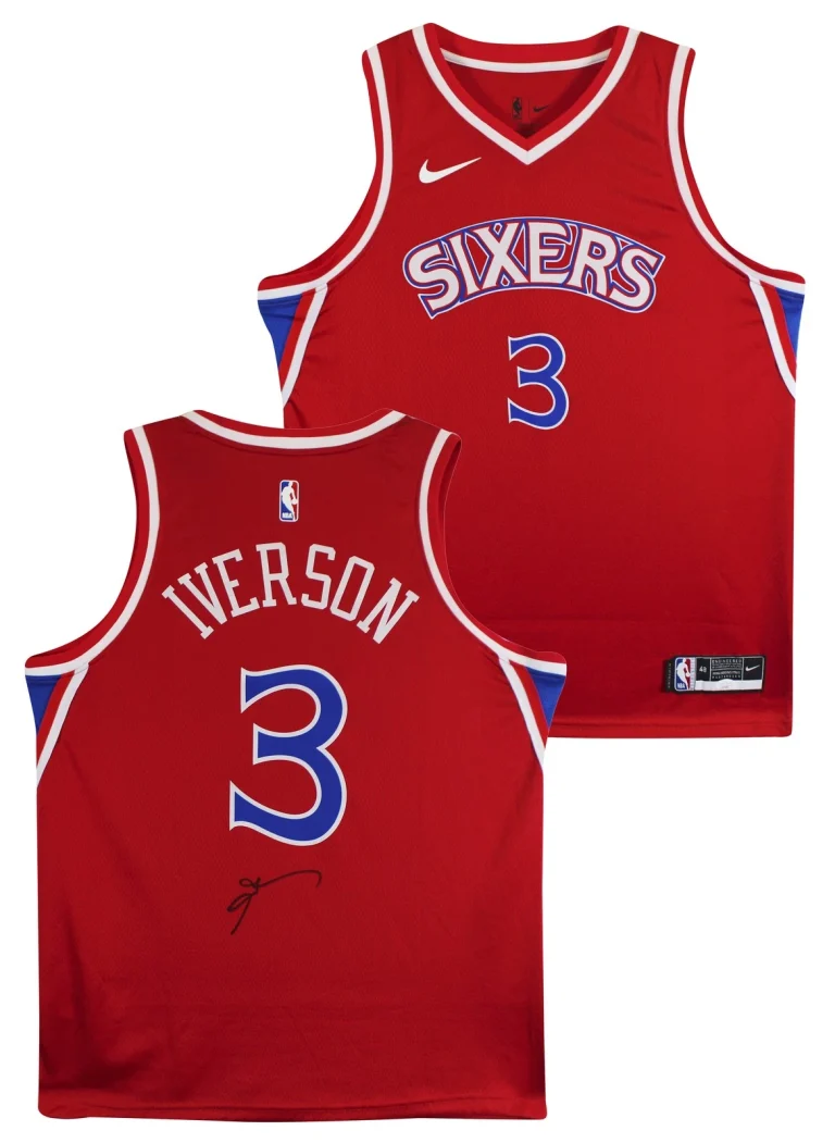 76ers Allen Iverson Signed Red Nike Jordan Swingman Jersey JSA #AU78385