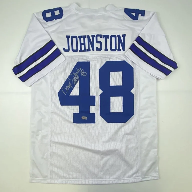 Autographed/Signed DARYL MOOSE JOHNSTON Dallas White Football Jersey Beckett COA