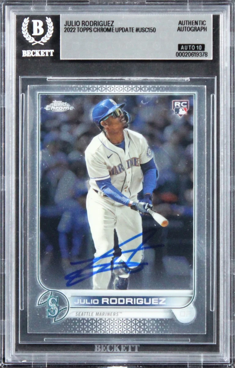 Mariners Julio Rodriguez Signed 2022 Topps #USC150 RC Card Auto 10! BAS Slabbed