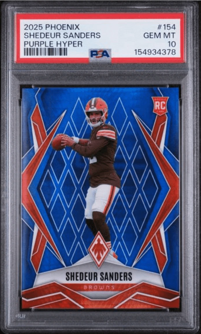 Graded 2025 Phoenix Shedeur Sanders #154 Purple Hyper /249 Rookie RC PSA 10