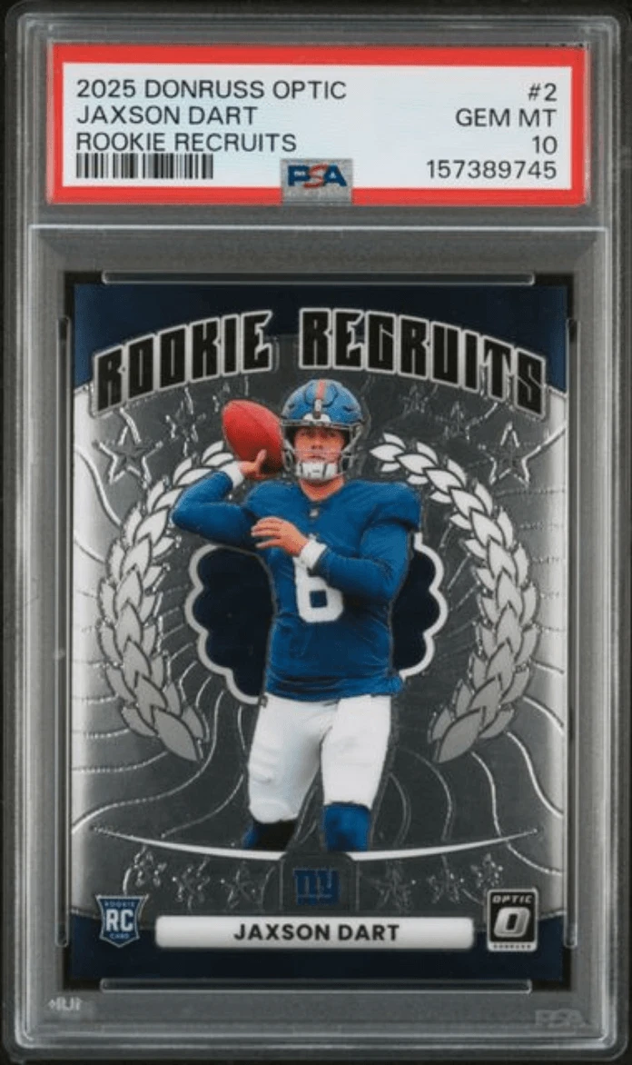 Graded 2025 Donruss Optic Jaxson Dart #2 Rookie Recruits RC Card PSA 10