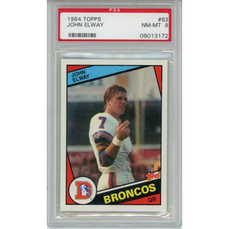 John Elway Denver Broncos 1984 Topps #63 Slabbed 8 Graded Trading Card PSA 58192