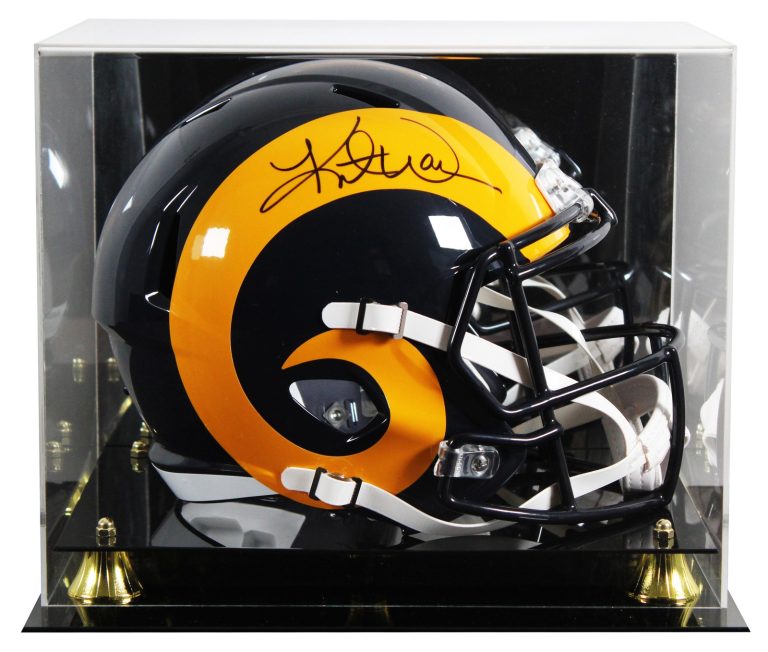 Rams Kurt Warner Signed 1981-99 TB Full Size Speed Rep Helmet W/ Case BAS Wit