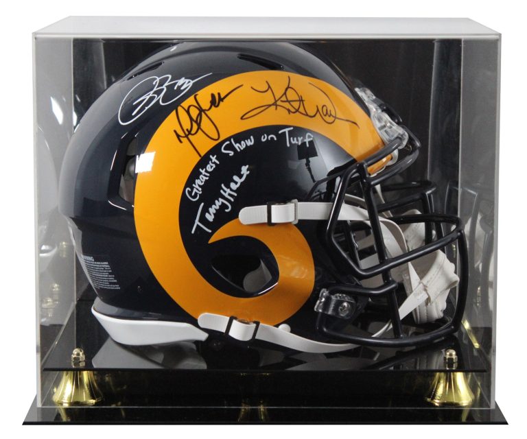 Rams (4) Bruce, Warner +2 Signed 81-99 TB F/S Speed Proline Helmet W/ Case BAS W
