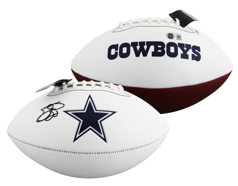 Cowboys Emmitt Smith Signed Franklin White Panel Logo Football BAS Witnessed